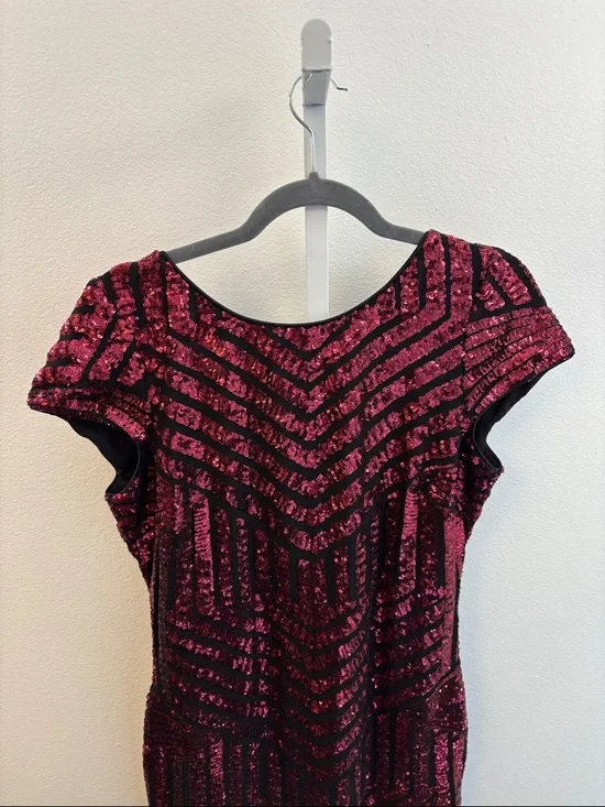 DRESS THE POPULATION TABITHA SEQUIN STRIPE MESH MINI-DRESS Size XL - Picture 2 of 7